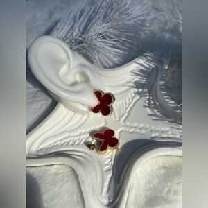 Red with Gold accents Clover earrings